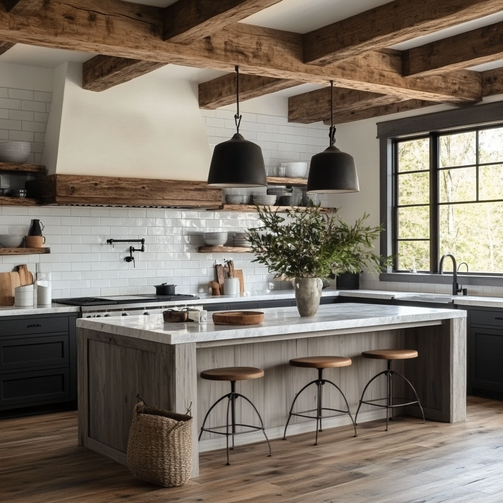 Cozy Kitchen natural wood beams