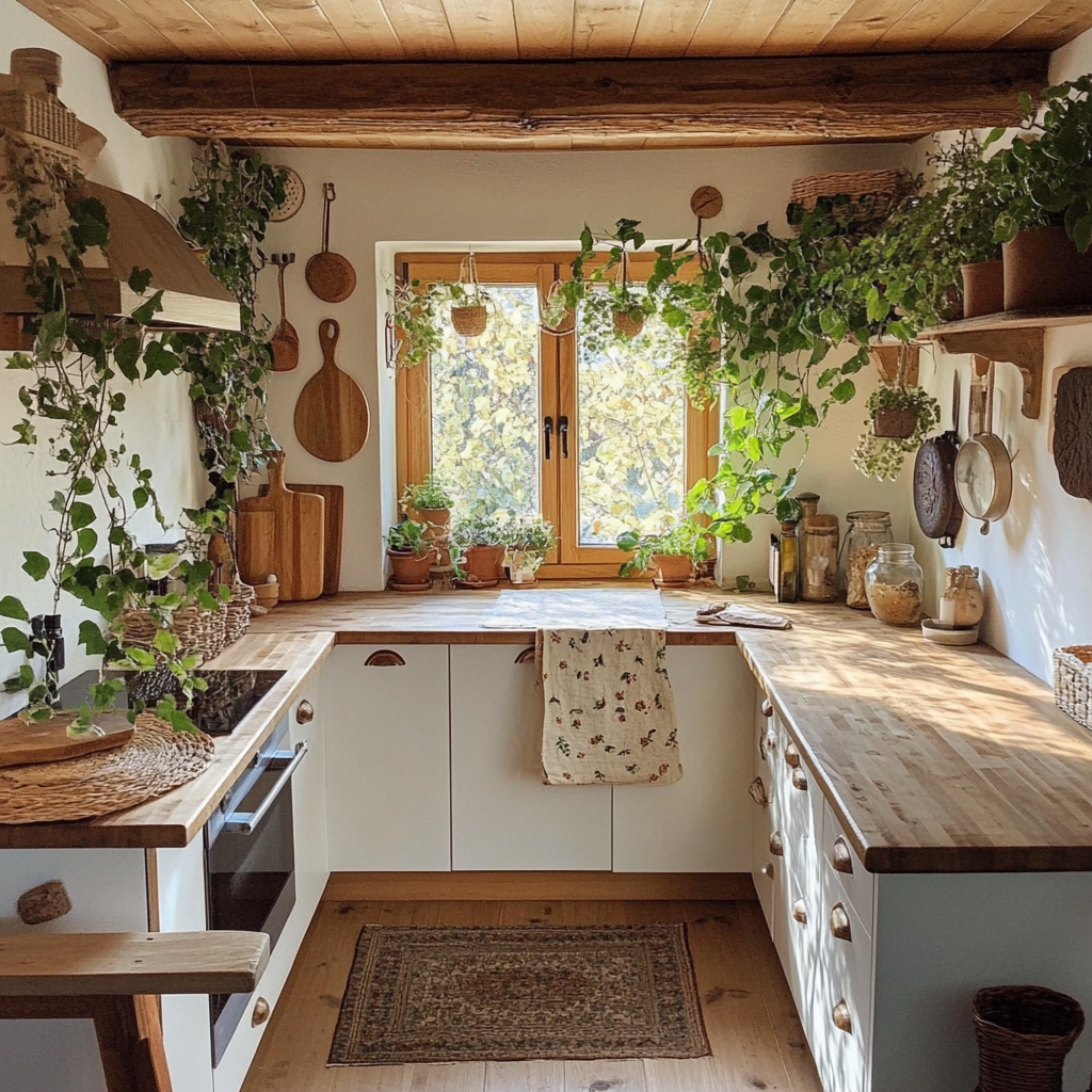 Cozy kitchen with plants and natural lighting