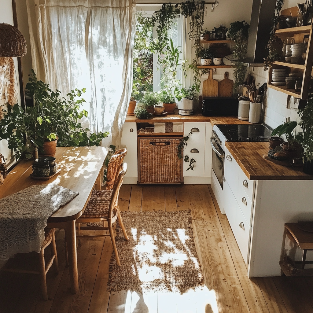 Using textures and fabrics for cozy kitchen