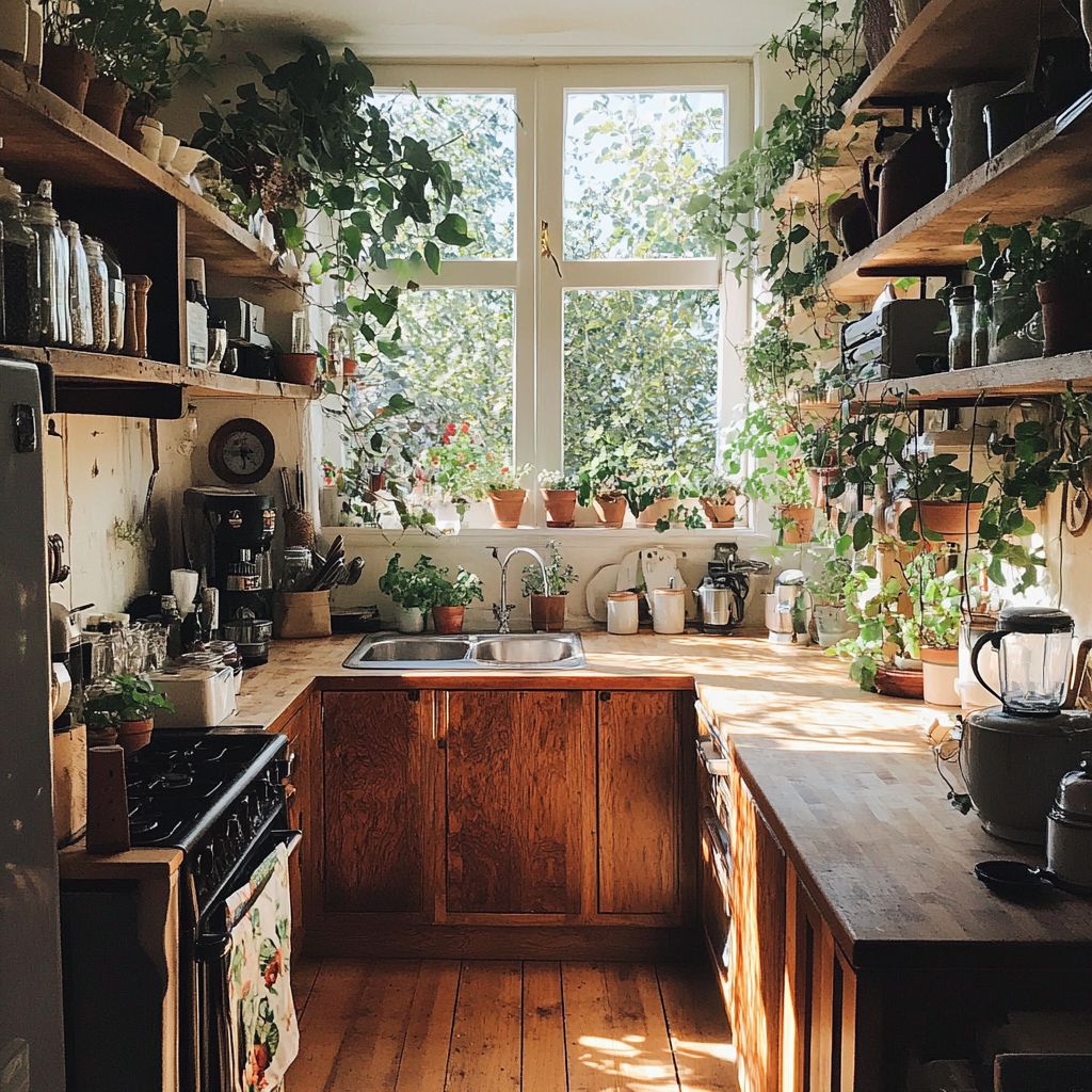 Cozy kitchen with plants